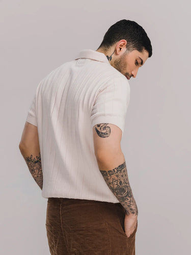 Blush Hour Drop-Needle Knit Polo in Dawn Pink, image 4